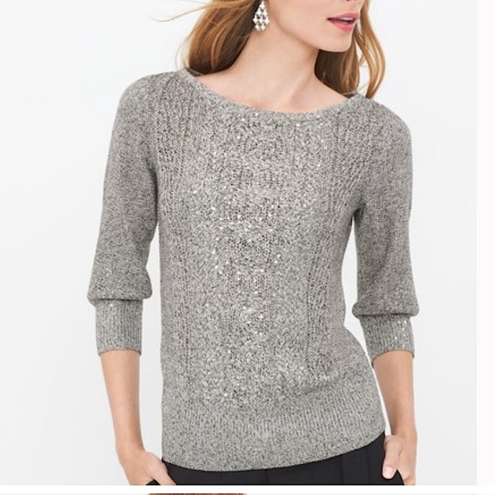 WHBM 3/4 SLEEVE SHIMMER PULLOVER SWEATER